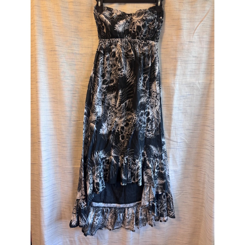 Rip Curl Black White Tropical Floral Strapless High Low Maxi Dress XS